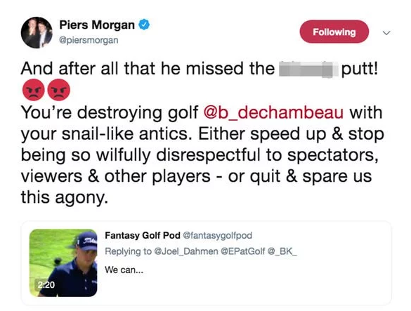 Piers Morgan urges Bryson DeChambeau to quit golf after slow play antics