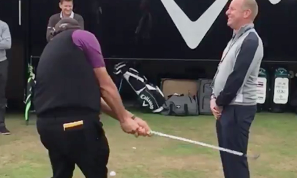 WATCH: Phil Mickelson flops shot two feet in front of man's face! 