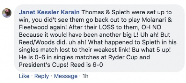 Reed's mother-in-law takes aim at Furyk, Spieth & Ryder Cup politics