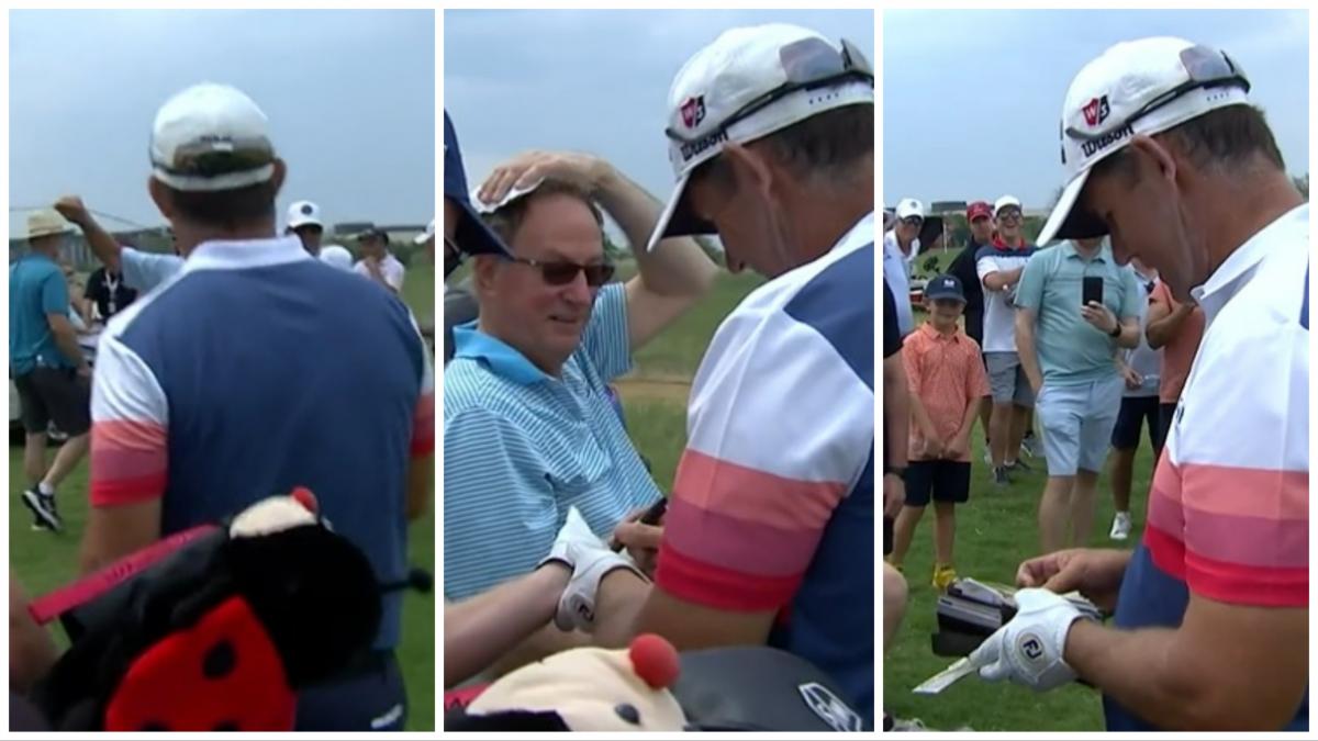 Padraig Harrington hits fan in head then takes out a wad of cash for him!