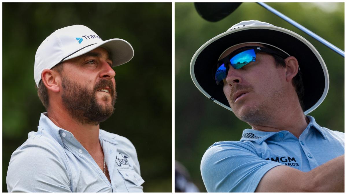 Joel Dahmen storms onto 18th green to celebrate with Stephan Jaeger