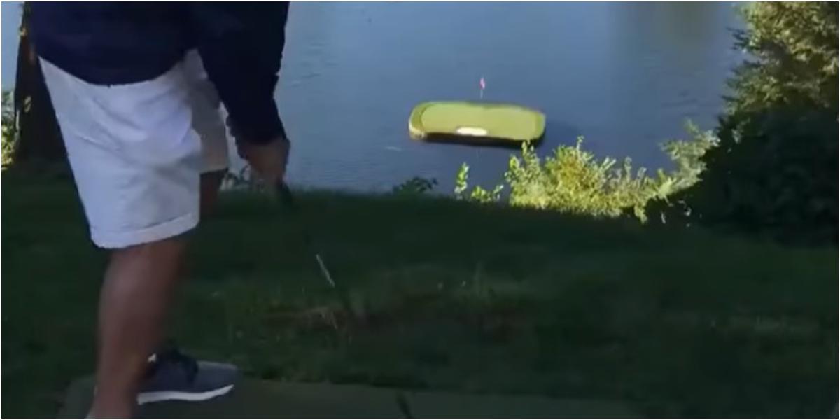Golfer goes flag-hunting and STIFFS it to an inch on a green surrounded by lake