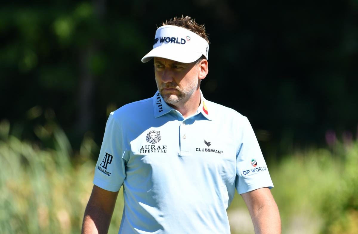 Ian Poulter chips golf ball through the strap of his expensive