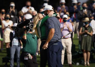 Golf fans react to Dustin Johnson celebrating Masters win with Paulina Gretzky