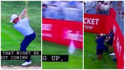 PGA Tour pro nearly wipes out camerman when sending missile into backboard!