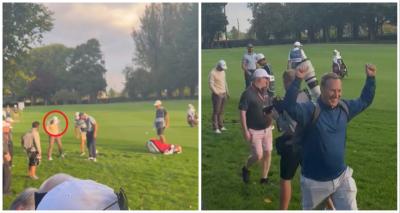 Watch: Golf fan GIVES IT LARGE after finding Rory McIlroy's ball