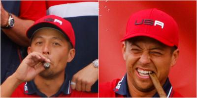 Xander Schauffele puffs on CIGAR in hilarious press conference after Ryder Cup