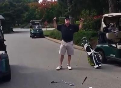 Video goes viral of angry golfer snapping EVERY CLUB in his bag