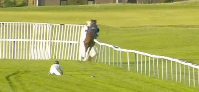 Racehorse CRASHES through railings at Yarmouth and onto golf course...