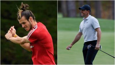 Gareth Bale watches The Masters on laptop during Wales international friendly