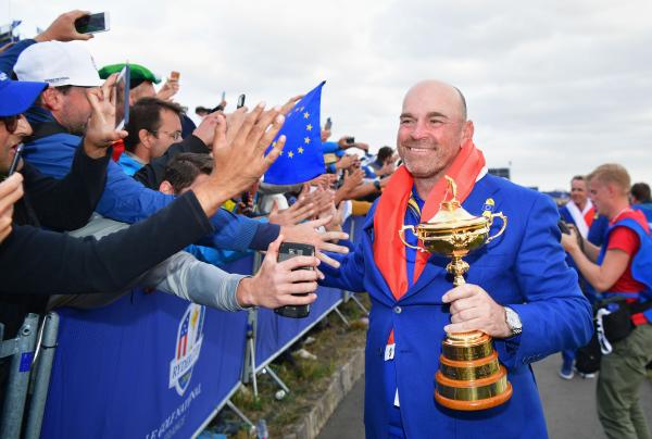 Thomas Bjorn celebrates the 2018 Ryder Cup victory