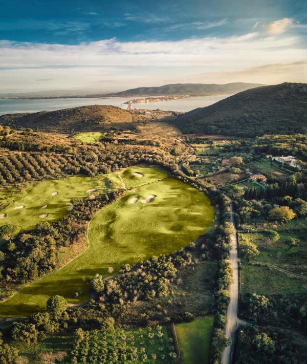 Argentario Golf course and Orbetello Lagoon in Tuscany