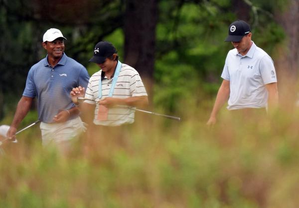 Tiger Woods, Charlie Woods and Jordan Spieth