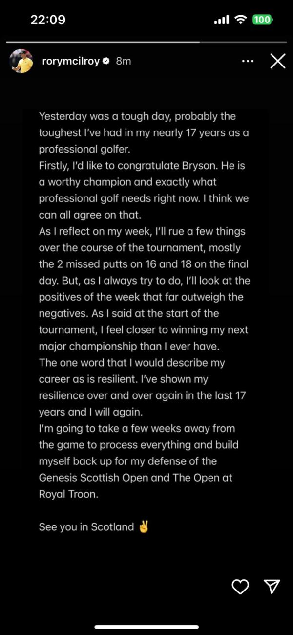 Rory McIlroy's statement