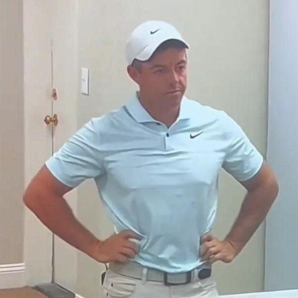 Rory McIlroy watches on in the scorer's hut at the 2024 US Open