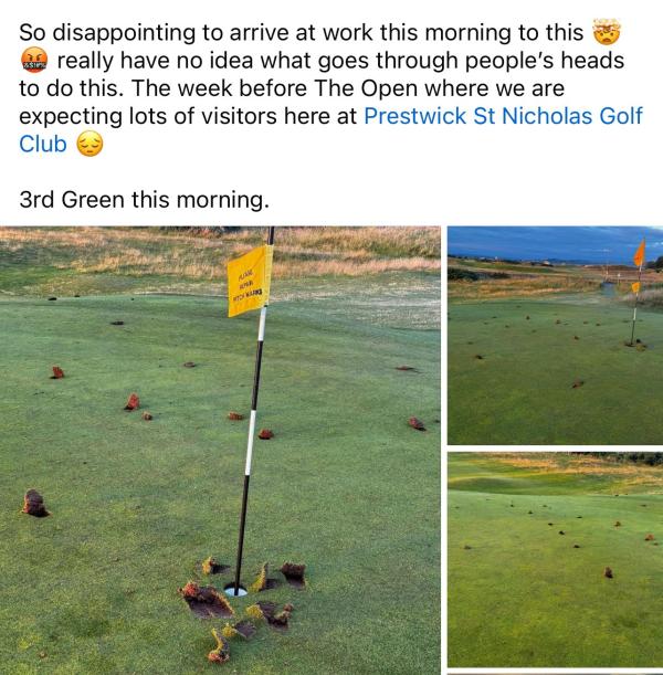 Vandals badly damaged a green overnight