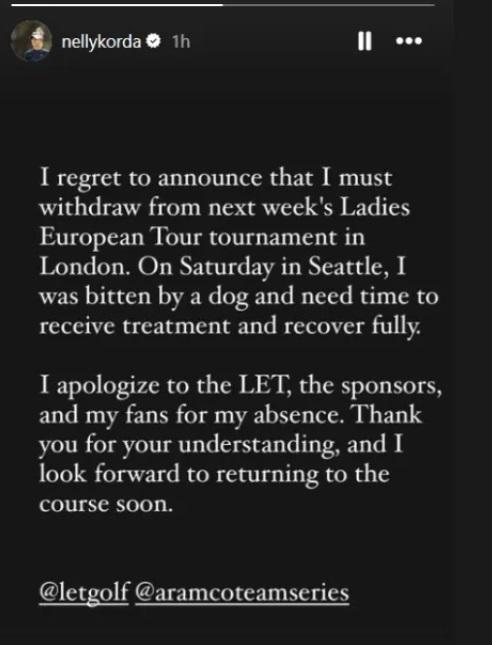 Nelly Korda's statement posted on Instagram