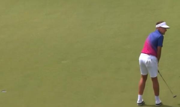 Ian Poulter with a 'no-look' birdie putt on the 9th