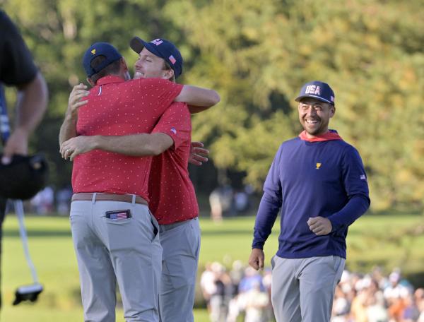 Keegan Bradley celebrates U.S. Presidents Cup victory