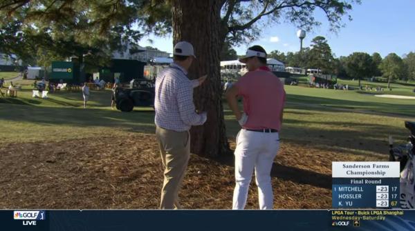 Hossler's ball finished right behind a tree