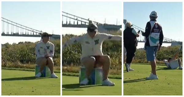 Charley Hull takes EMBARASSING tumble as tee box collapses in New York