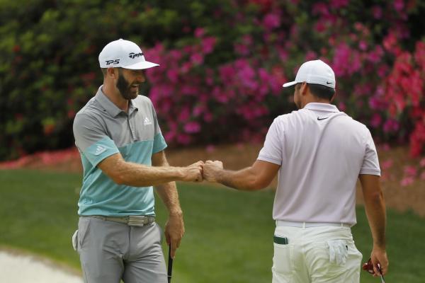 WATCH: Dustin Johnson finds water then chips in for birdie at Masters