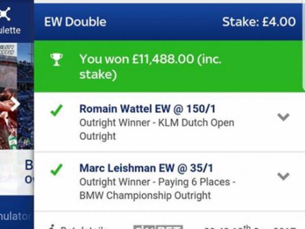 Golf punter wins just shy of £11,500 from just £4