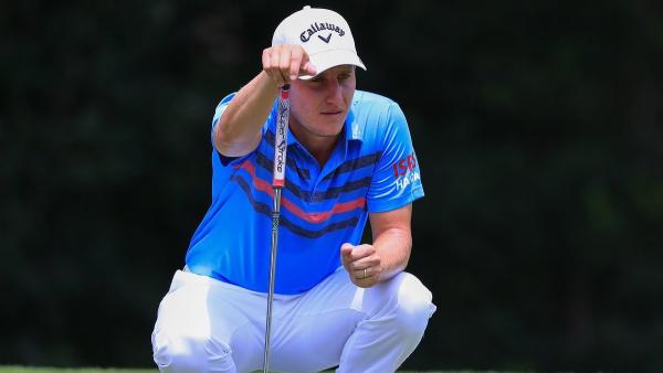 PGA Tour star Emiliano Grillo flips off the hole after missing putt...