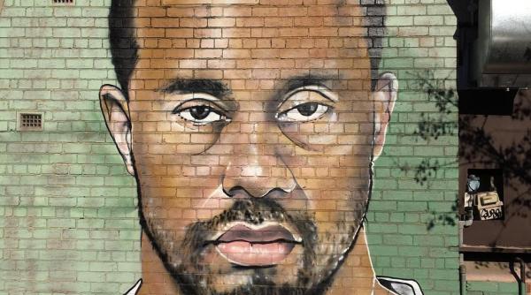 Tiger Woods mugshot mural surfaces in Australia