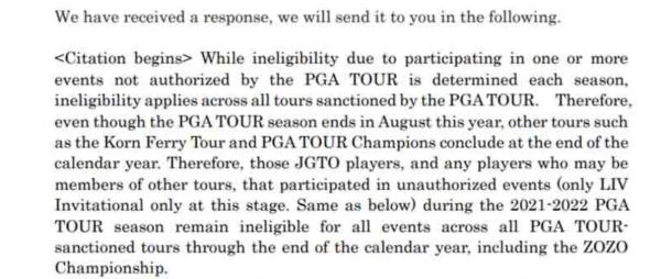 So the PGA Tour DID threaten to ban Japan golfers who play in LIV Golf events