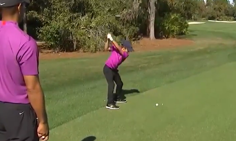 Charlie Woods makes stunning EAGLE in front of proud father Tiger Woods