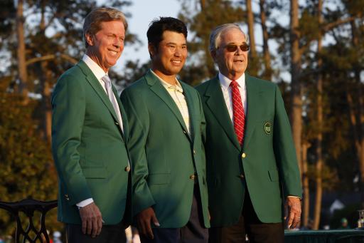 Golf fans react as Hideki Matsuyama is seen with his green jacket at the airport
