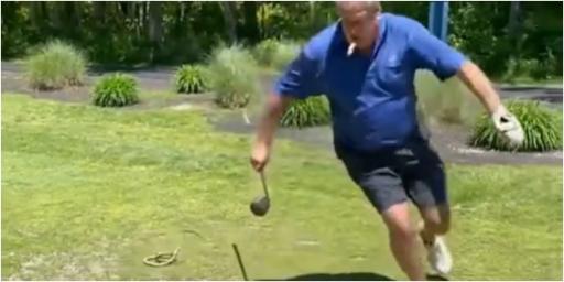Amateur golfer CHASED BY SNAKE on the tee box as his pals laugh uncontrollably