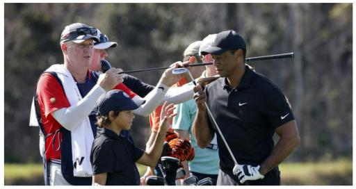 Hilarious footage emerges of Tiger's son Charlie BOMBING it past his peers