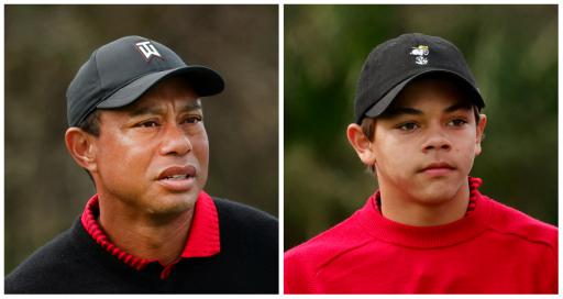 Stunned Tiger Woods shakes his head after Charlie inadvertently trolls him