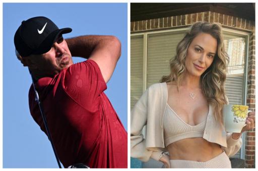 Brooks Koepka and wife-to-be Jena Sims attend NBA match