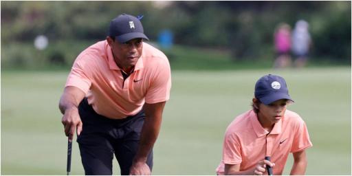 Tiger Woods and son Charlie pictured playing golf in Spain