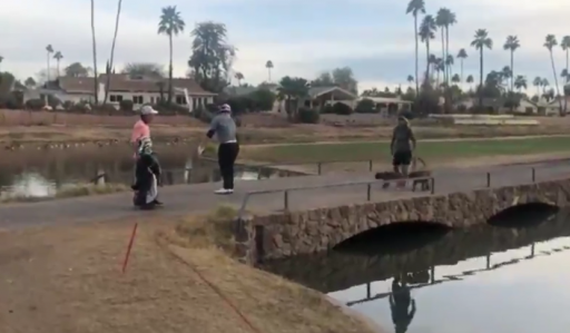 PGA Tour pro guards ball from lady walking her dogs at Phoenix Open qualifier!
