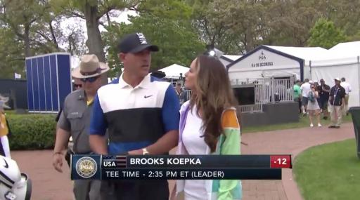 WATCH: Brooks Koepka dodges kiss from girlfriend Jena Sims at US PGA!