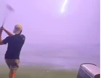 Golf fans react as airborne ball is STRUCK BY LIGHTNING at TopGolf in America!