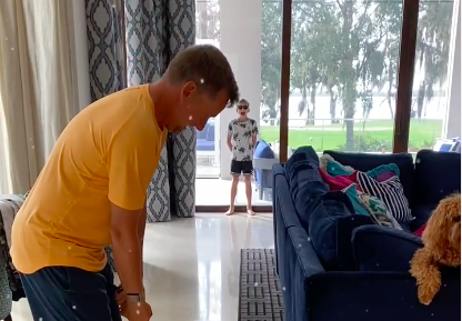 Ian Poulter practises by hitting MARSHMALLOWS into son&#039;s muth