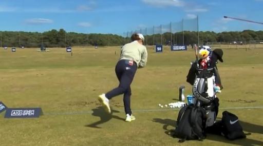 Golf fans in awe of Hinako Shibuno pre-round stretches at AIG Women&#039;s Open