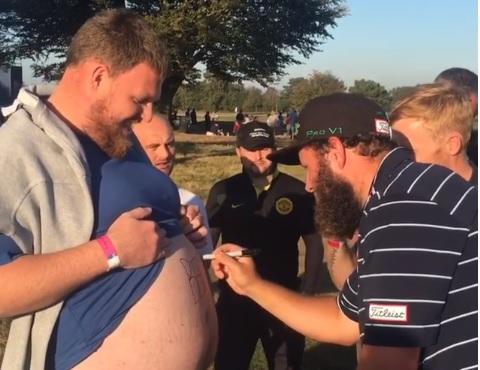 Beef signs golf fan&#039;s belly during British Masters Pro-Am at Walton Heath