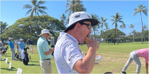 Joel Dahmen asks caddie for HOT DOG moments before teeing off