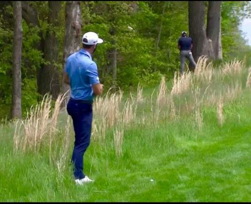 WATCH: Jon Rahm goes for a wee while Dustin Johnson steps into play...