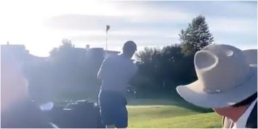 'I do': Golfer gate-crashes greenside WEDDING ceremony to play a chip shot