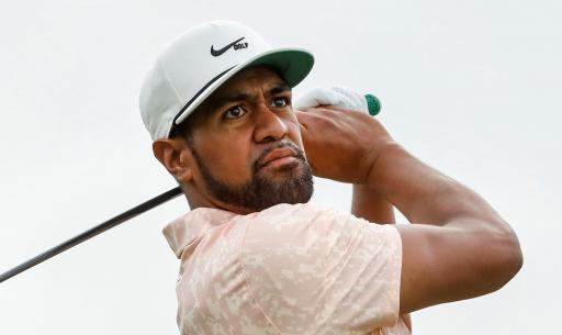 Tony Finau TAKES OUT DRONE with his divot during video shoot!