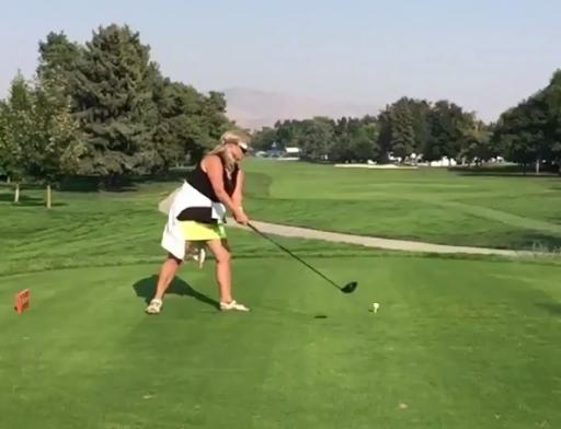 WATCH: The most bizarre ladies golf swing you'll ever see!