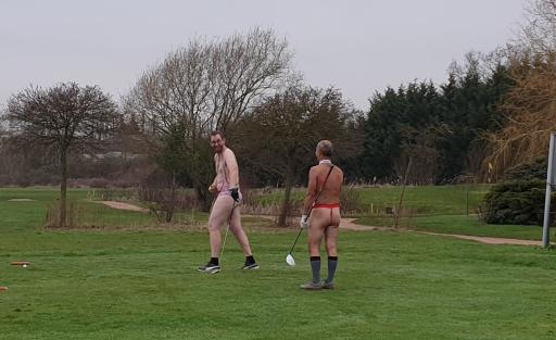 Golfers tackle the Mankini Golf Challenge for Prostate Cancer at Bird Hills Golf Centre