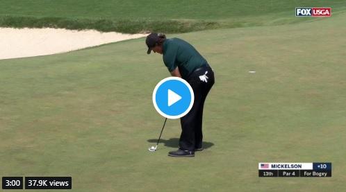 WATCH: Phil Mickelson takes 2-shot penalty for hitting a moving golf ball!